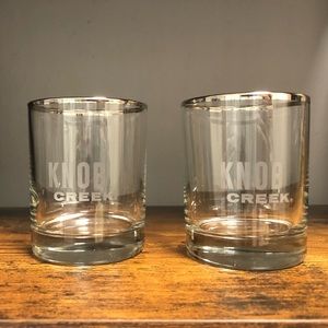 SOLDPair (2) Knob Creek Bourbon Whiskey Lowball Rocks Glass Silver Rim
